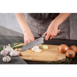Nóż Santoku Kamazaki KZI205KN, ostrze 18 cm – stal damasceńska z rdzeniem VG-10