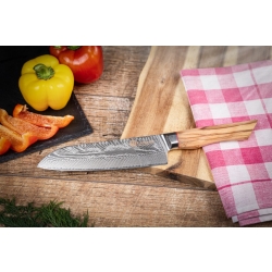 Nóż Santoku Kamazaki KZI304KN, ostrze 18 cm – stal damasceńska z rdzeniem AUS10