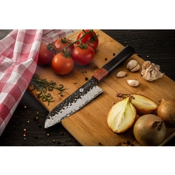 Nóż Santoku KAMAZAKI KZI219KN, ostrze 18 cm – stal damasceńska z rdzeniem VG-10