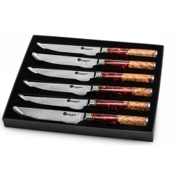 Zestaw 6 noży damasceńskich do steków Kamazaki KZI210STK – ostrze 13 cm