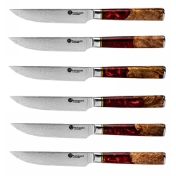 Zestaw 6 noży damasceńskich do steków Kamazaki KZI210STK – ostrze 13 cm