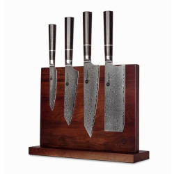Zestaw 4 noży kuchennych KAMAZAKI KZI002SET – stal damasceńska, drewniany stojak