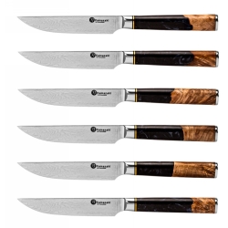 Zestaw 6 noży do steków Kamazaki KZI110STK – stal damasceńska, ostrze 13 cm